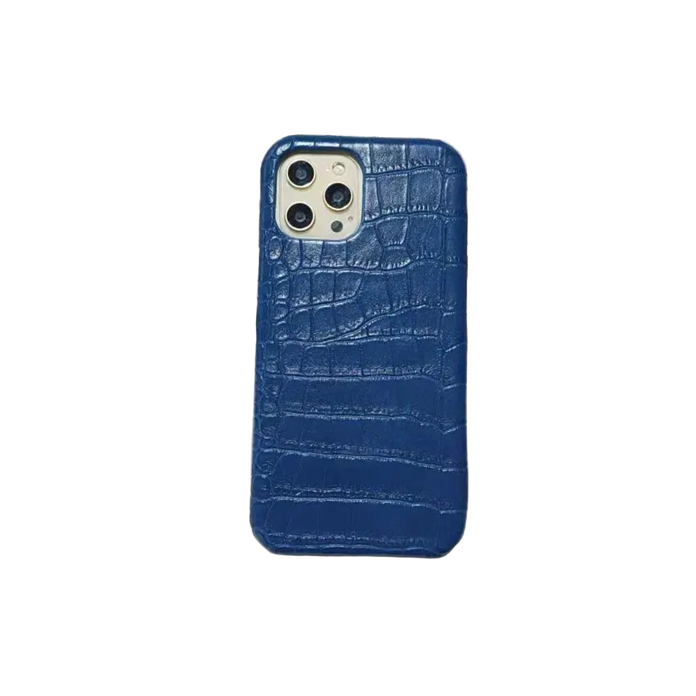 Blue crocodile texture phone case on a newspaper background